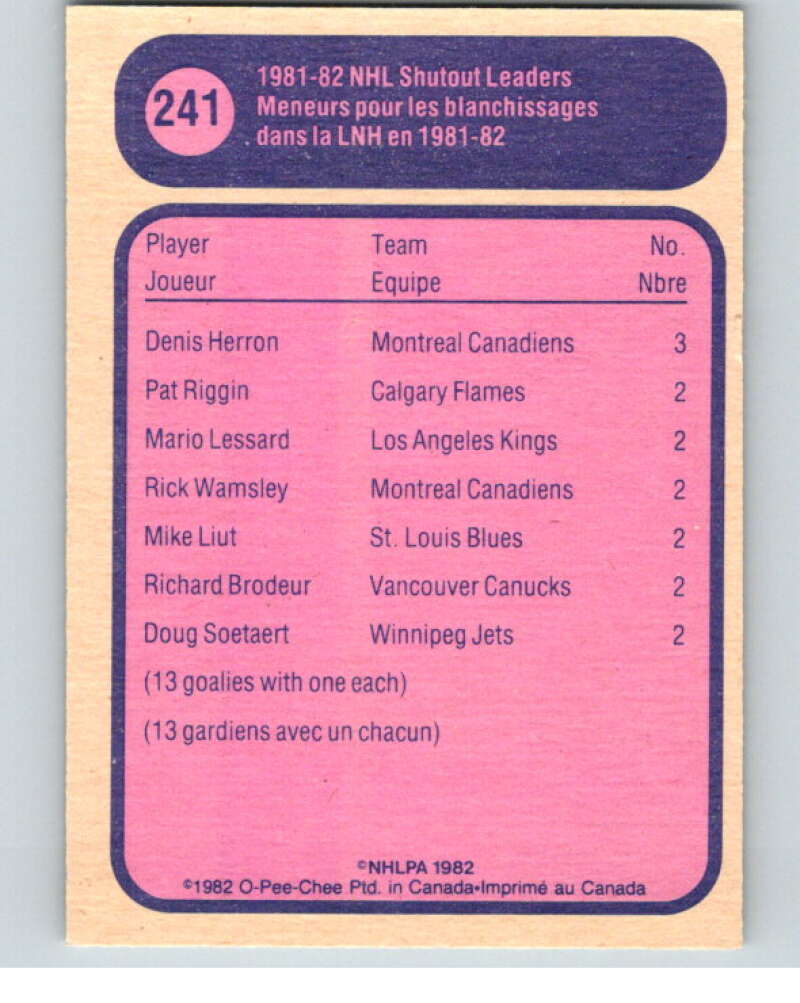 1982-83 O-Pee-Chee #241 Denis Herron LL  Montreal Canadiens  V58753 Image 2