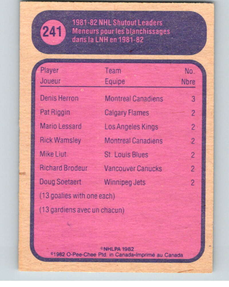 1982-83 O-Pee-Chee #241 Denis Herron LL  Montreal Canadiens  V58759 Image 2