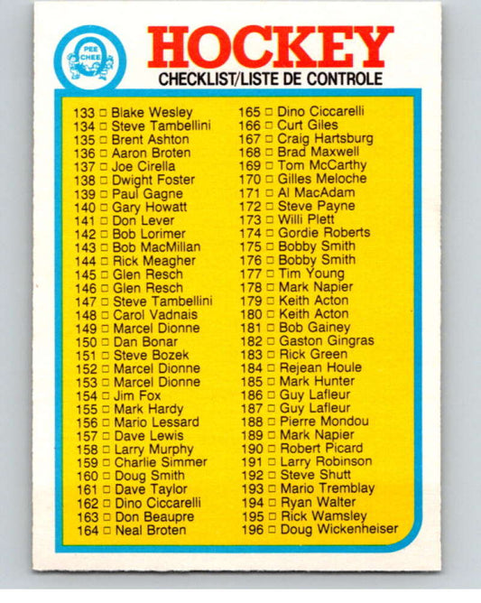 1982-83 O-Pee-Chee #261 Checklist 133-264 CL   V58884 Image 1