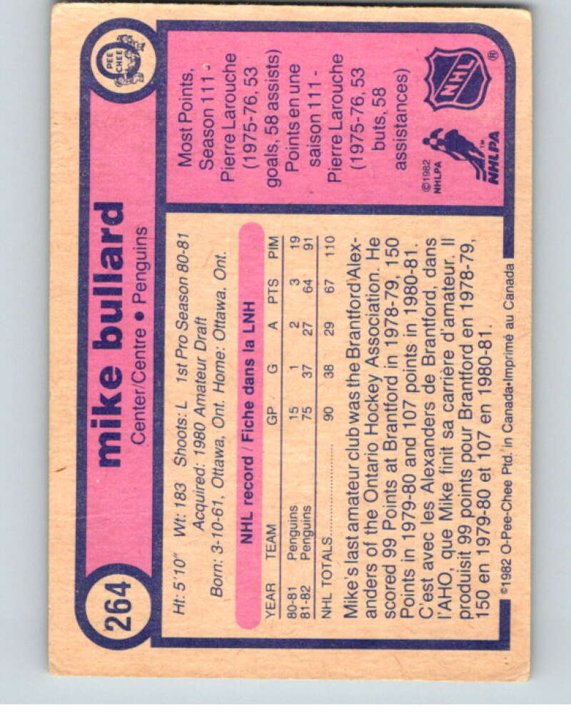 1982-83 O-Pee-Chee #264 Mike Bullard  RC Rookie Pittsburgh Penguins  V58909 Image 2