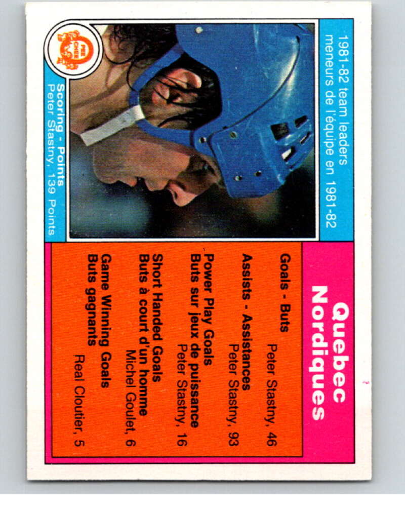 1982-83 O-Pee-Chee #276 Peter Stastny TL  Quebec Nordiques  V58992 Image 1