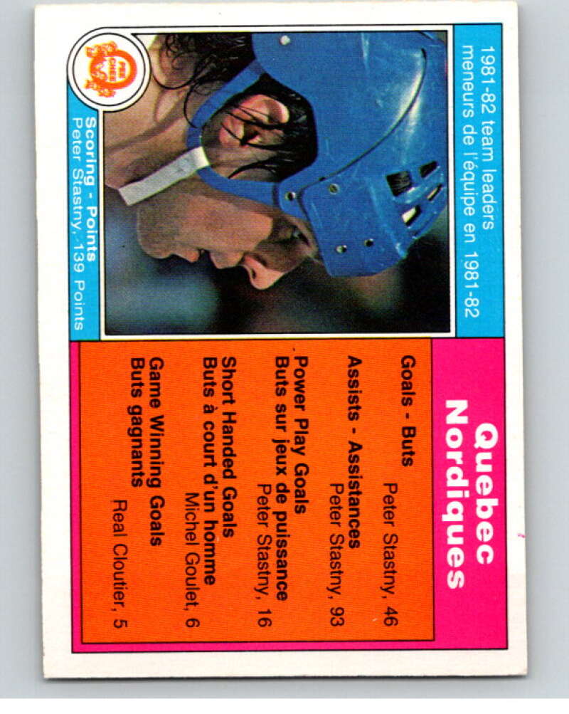 1982-83 O-Pee-Chee #276 Peter Stastny TL  Quebec Nordiques  V58997 Image 1