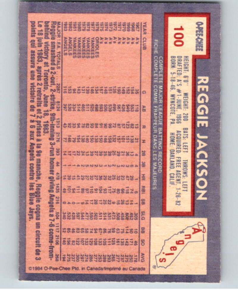1984 O-Pee-Chee Baseball #100 Reggie Jackson Angels  V59947 Image 2
