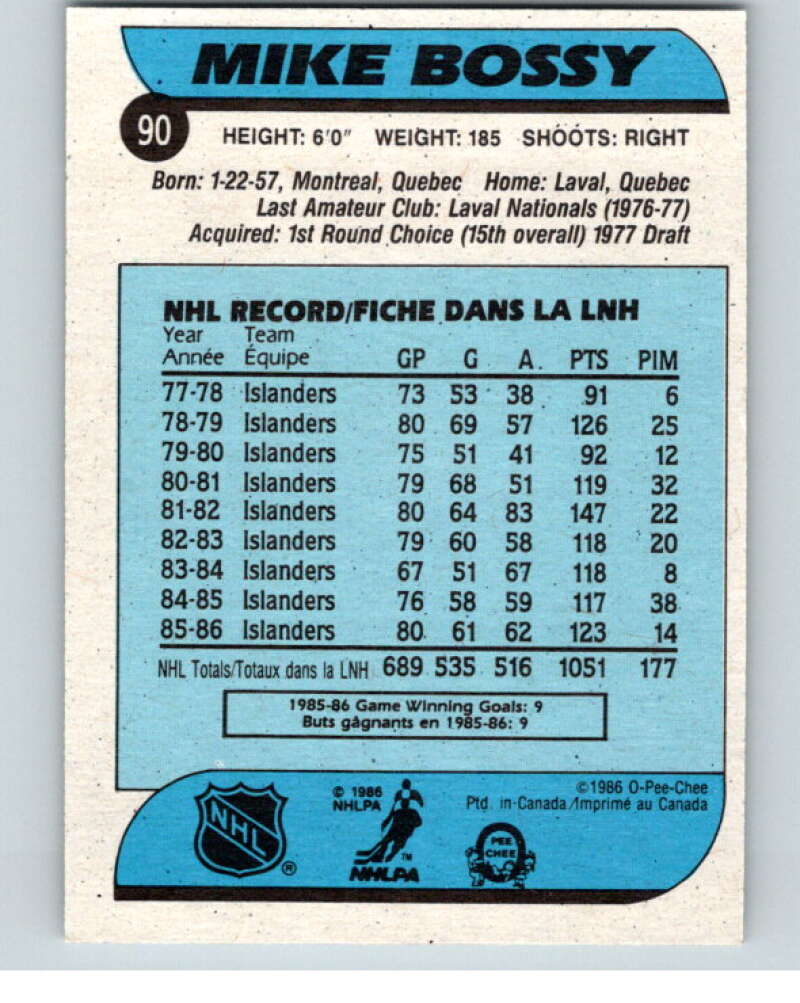 1986-87 O-Pee-Chee #90 Mike Bossy  New York Islanders  V63379 Image 2