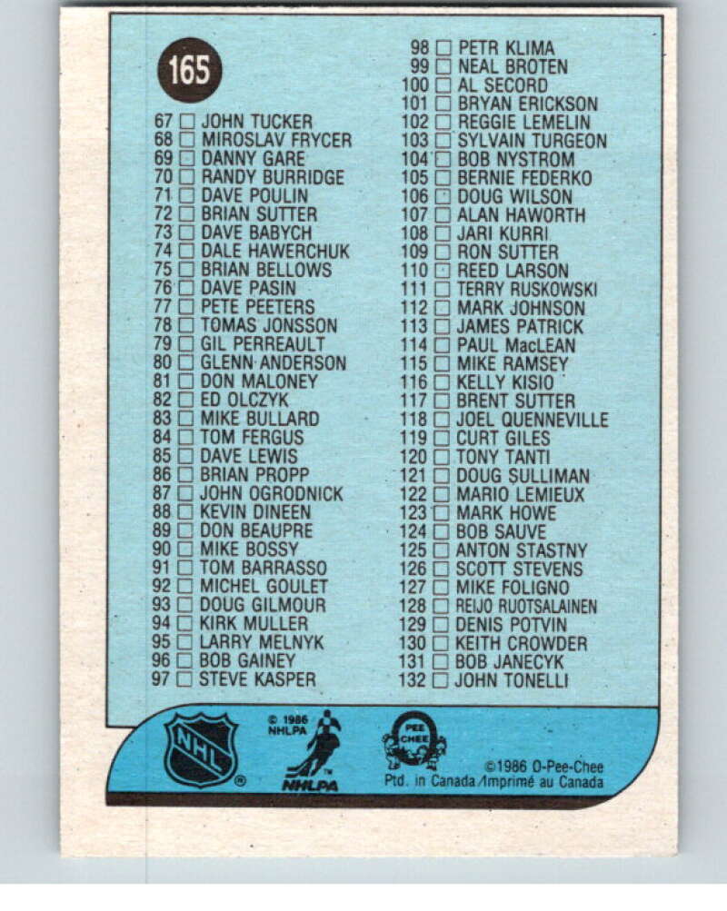 1986-87 O-Pee-Chee #165 Checklist   V63548 Image 2