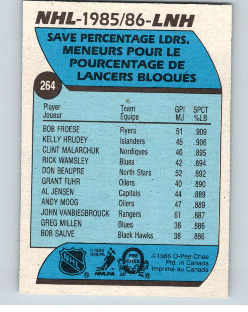1986-87 O-Pee-Chee #264 Bob Froese LL  Philadelphia Flyers  V63730 Image 2