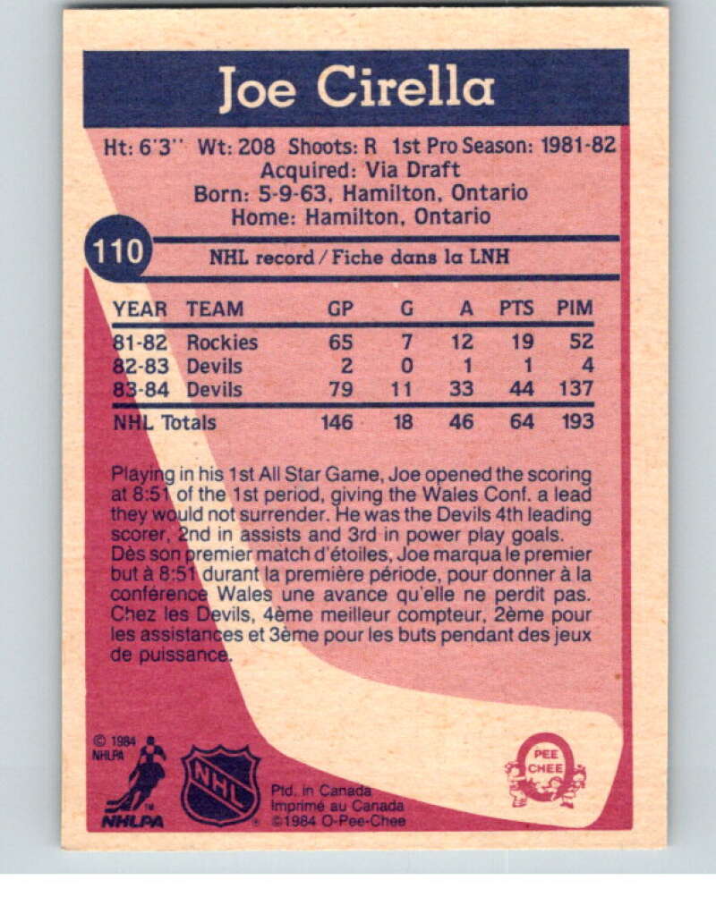 1984-85 O-Pee-Chee #110 Joe Cirella  New Jersey Devils  V64037 Image 2