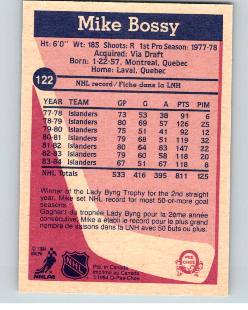 1984-85 O-Pee-Chee #122 Mike Bossy  New York Islanders  V64074 Image 2