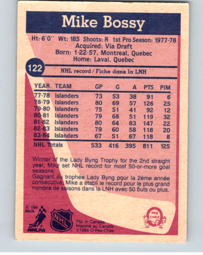 1984-85 O-Pee-Chee #122 Mike Bossy  New York Islanders  V64075 Image 2