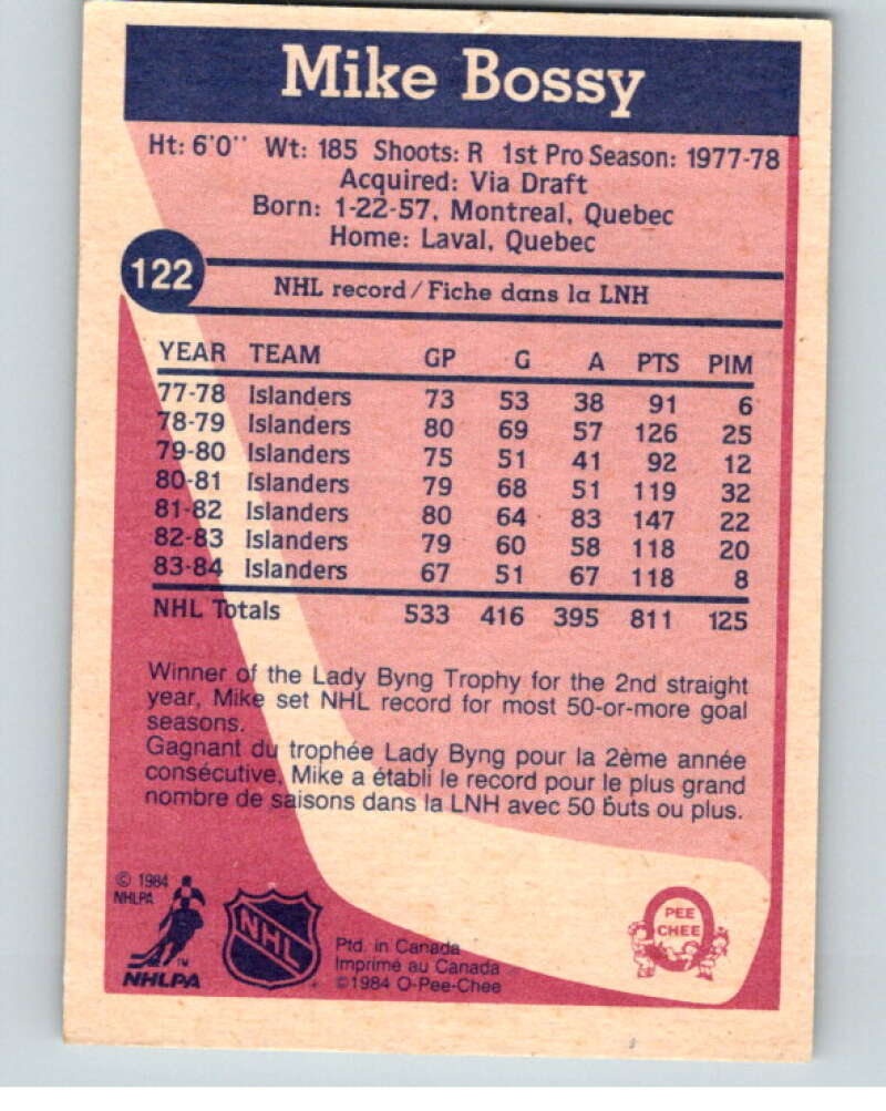 1984-85 O-Pee-Chee #122 Mike Bossy  New York Islanders  V64076 Image 2