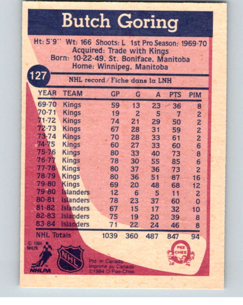 1984-85 O-Pee-Chee #127 Butch Goring  New York Islanders  V64090 Image 2