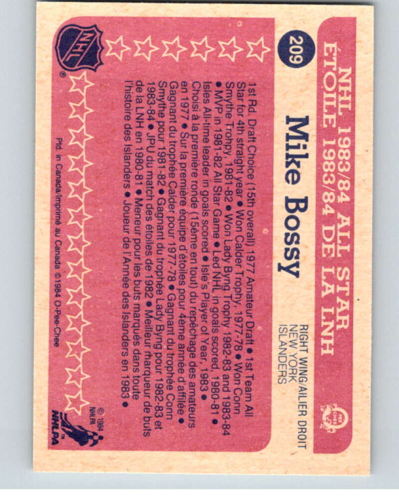 1984-85 O-Pee-Chee #209 Mike Bossy AS  New York Islanders  V64292 Image 2