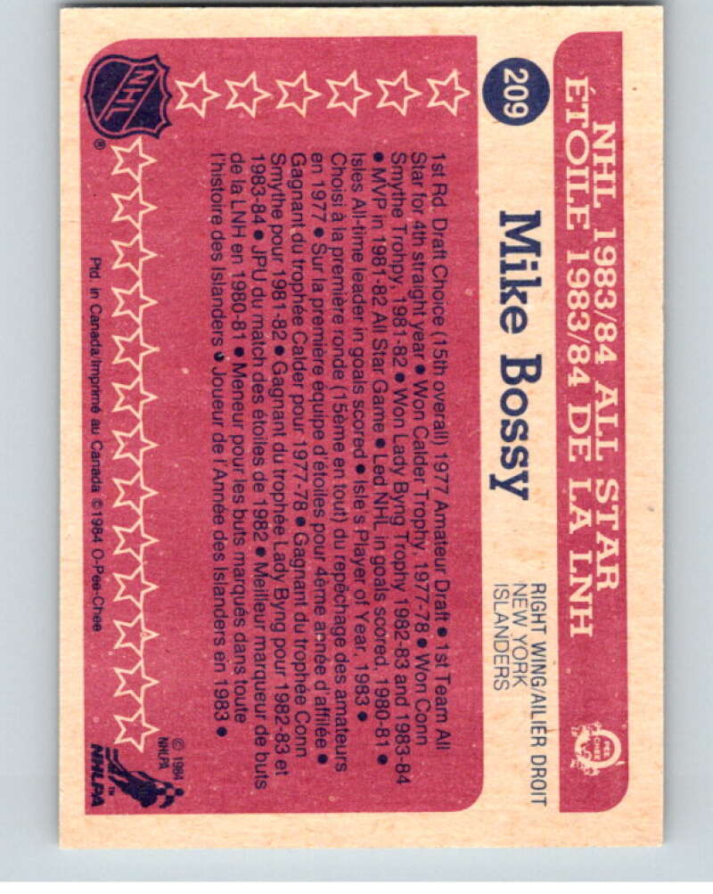 1984-85 O-Pee-Chee #209 Mike Bossy AS  New York Islanders  V64295 Image 2
