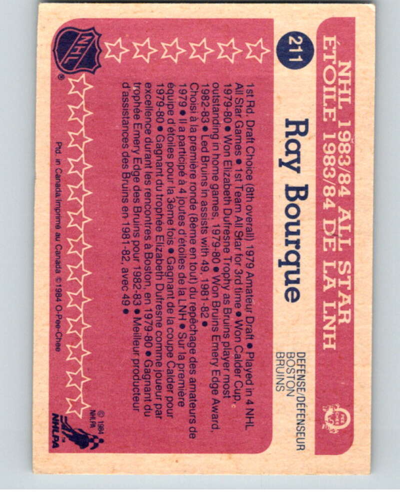 1984-85 O-Pee-Chee #211 Ray Bourque AS  Boston Bruins  V64298 Image 2