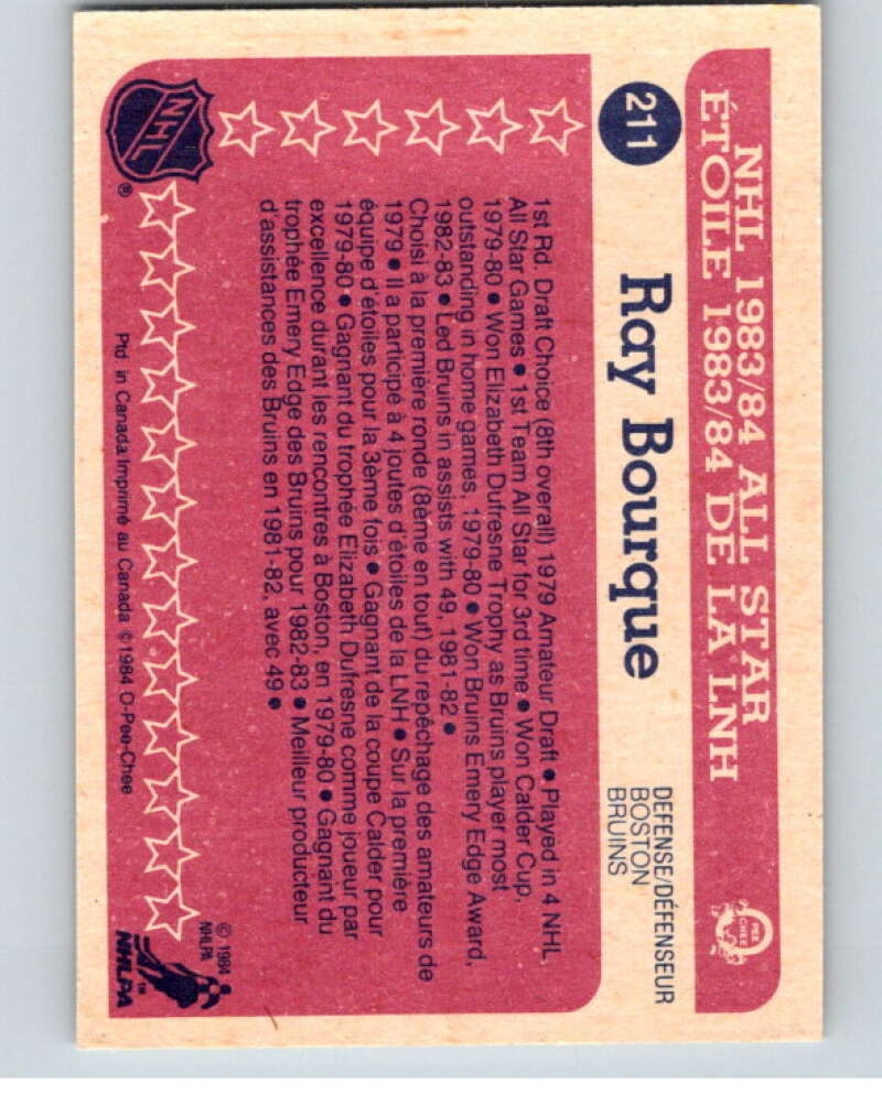 1984-85 O-Pee-Chee #211 Ray Bourque AS  Boston Bruins  V64299 Image 2