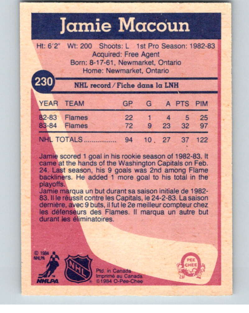 1984-85 O-Pee-Chee #230 Jamie Macoun  RC Rookie Calgary Flames  V64351 Image 2