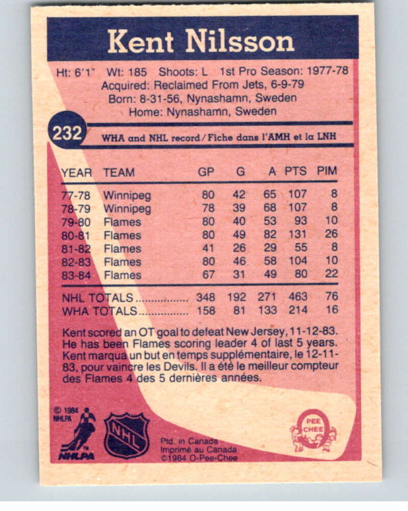 1984-85 O-Pee-Chee #232 Kent Nilsson  Calgary Flames  V64353 Image 2