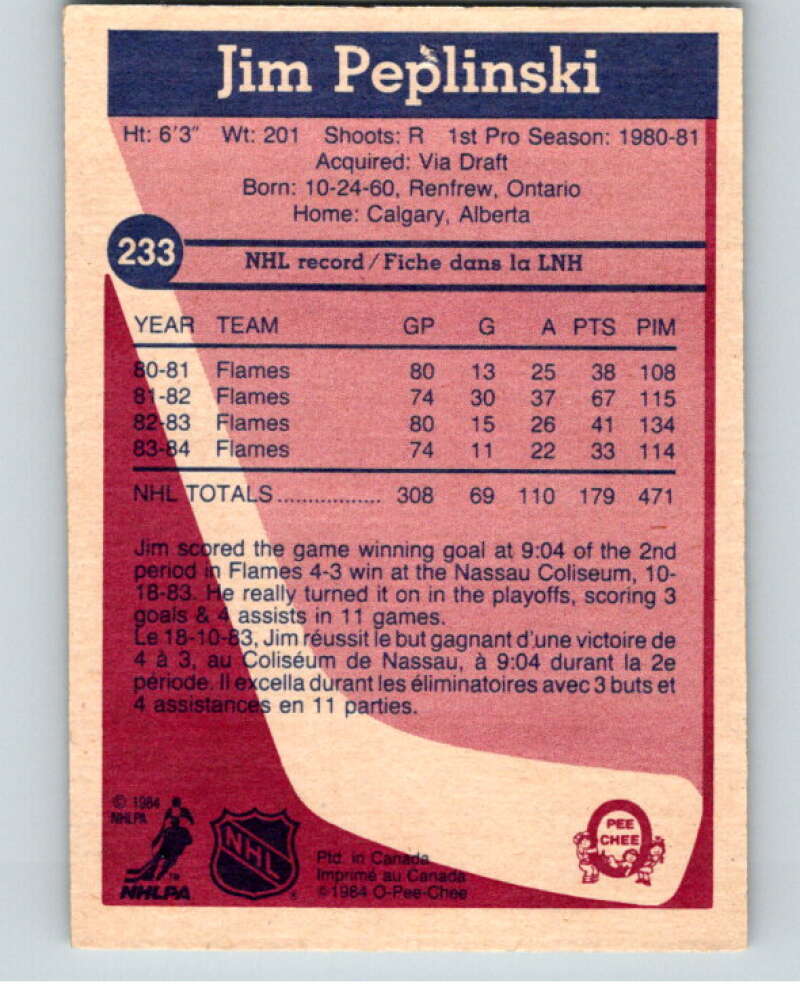 1984-85 O-Pee-Chee #233 Jim Peplinski  Calgary Flames  V64356 Image 2