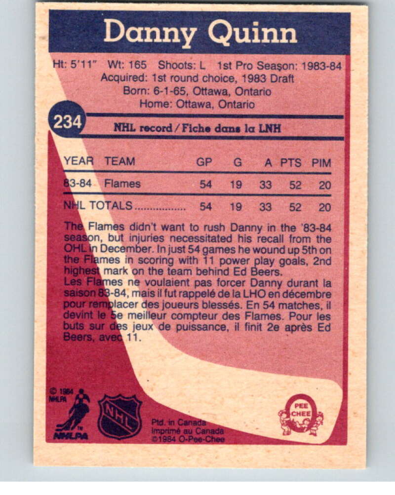 1984-85 O-Pee-Chee #234 Dan Quinn  RC Rookie Calgary Flames  V64360 Image 2