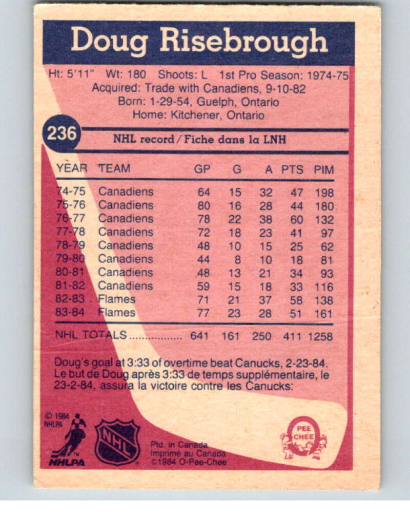 1984-85 O-Pee-Chee #236 Doug Risebrough  Calgary Flames  V64366 Image 2