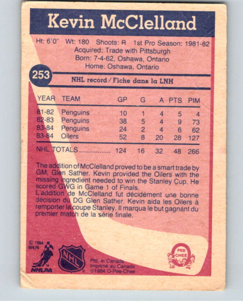 1984-85 O-Pee-Chee #253 Kevin McClelland  RC Rookie Edmonton Oilers  V64408 Image 2