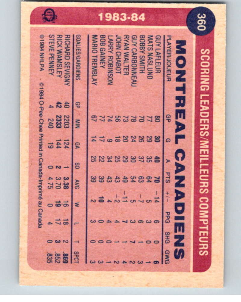 1984-85 O-Pee-Chee #360 Guy Lafleur TL  Montreal Canadiens  V64705 Image 2