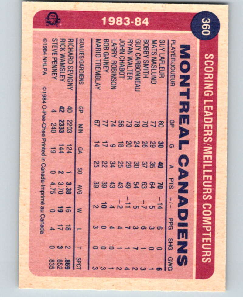 1984-85 O-Pee-Chee #360 Guy Lafleur TL  Montreal Canadiens  V64706 Image 2