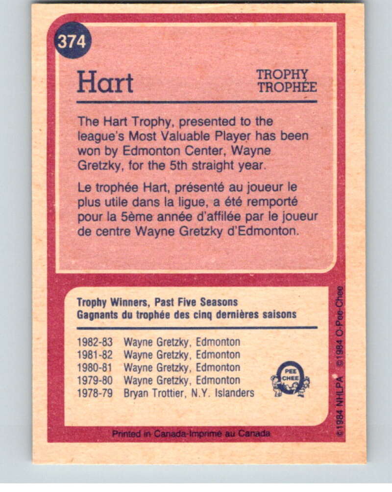 1984-85 O-Pee-Chee #374 Wayne Gretzky TR  Edmonton Oilers  V64737 Image 2