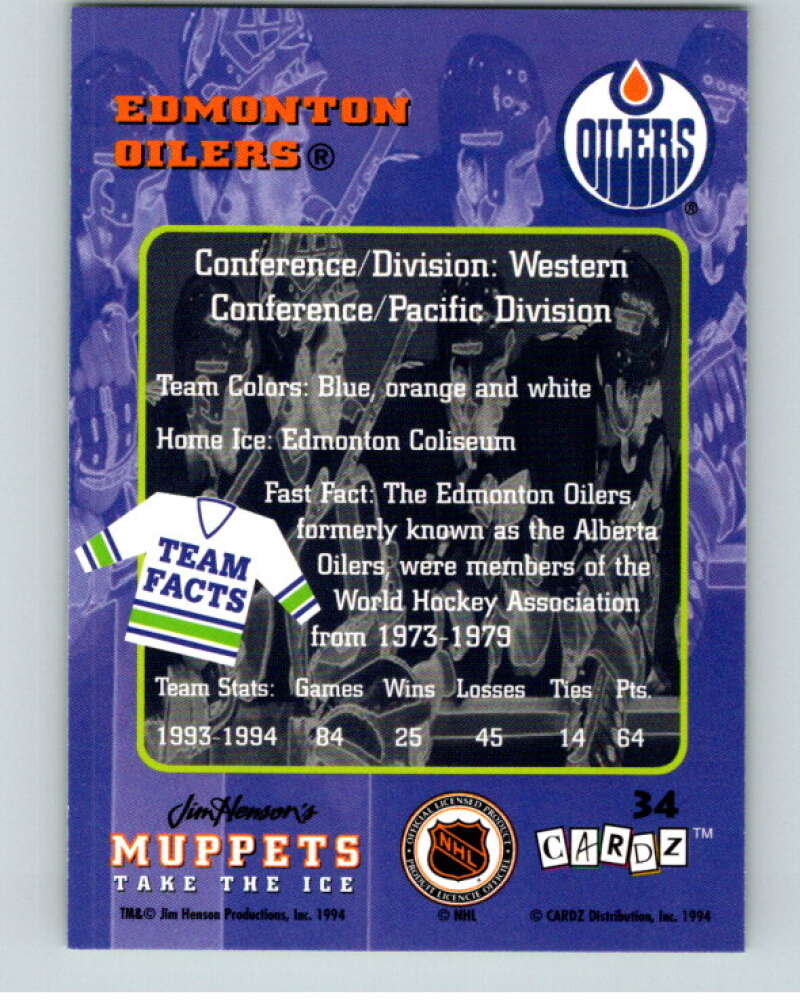 1994 Muppets Take The Ice #34 Edmonton Oilers  V64928 Image 2