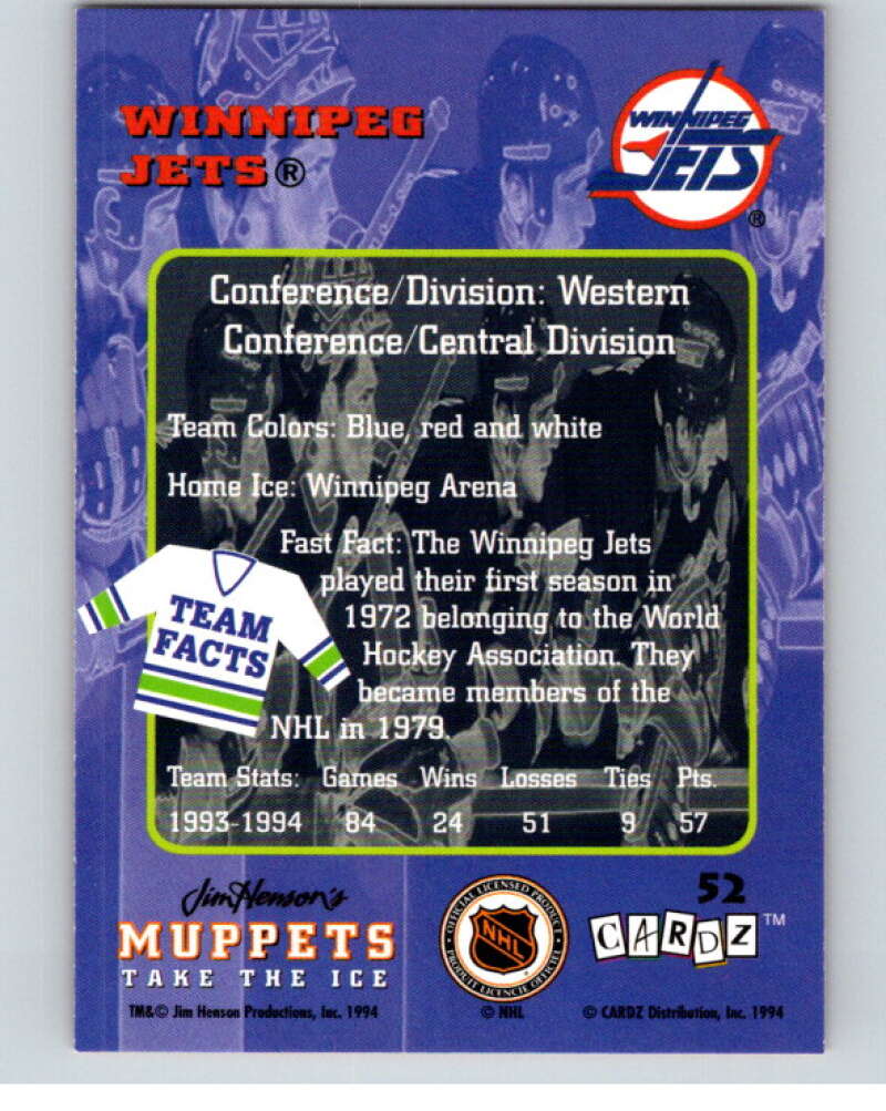 1994 Muppets Take The Ice #52 Winnipeg Jets  V64935 Image 2