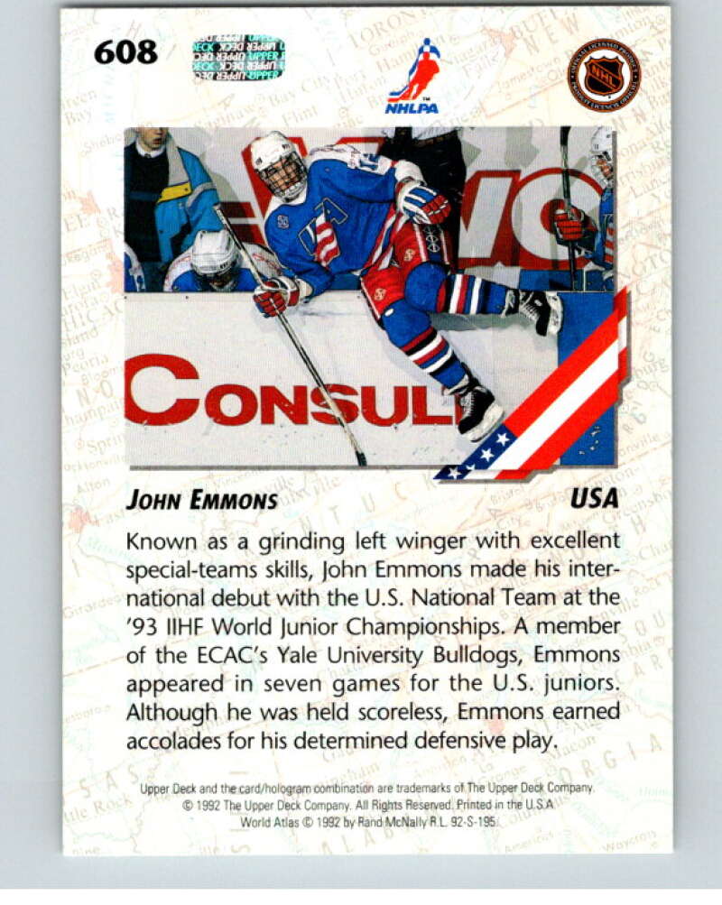 1992-93 Upper Deck #608 John Emmons  RC Rookie  V65144 Image 2