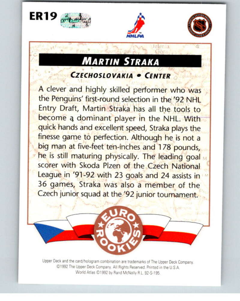 1992-93 Upper Deck Euro-Rookies #ER19 Martin Straka  Pittsburgh Penguins  V65178 Image 2