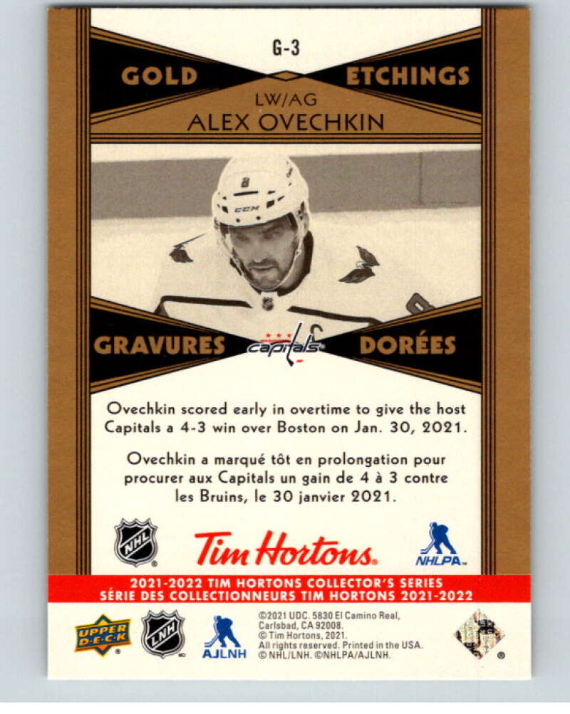 2021-22 Upper Deck Tim Hortons #8 Alex Ovechkin Washington Capitals Hockey  Card : Everything Else 