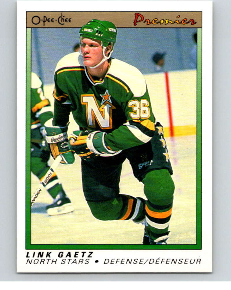 1990-91 OPC Premier #33 Link Gaetz  RC Rookie North Stars  V65324 Image 1