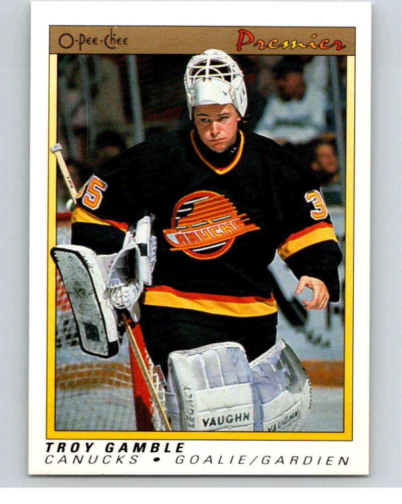 1990-91 OPC Premier #34 Troy Gamble  RC Rookie Canucks  V65325 Image 1