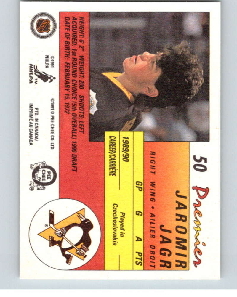 1990-91 OPC Premier #50 Jaromir Jagr  RC Rookie Penguins  V65349 Image 2