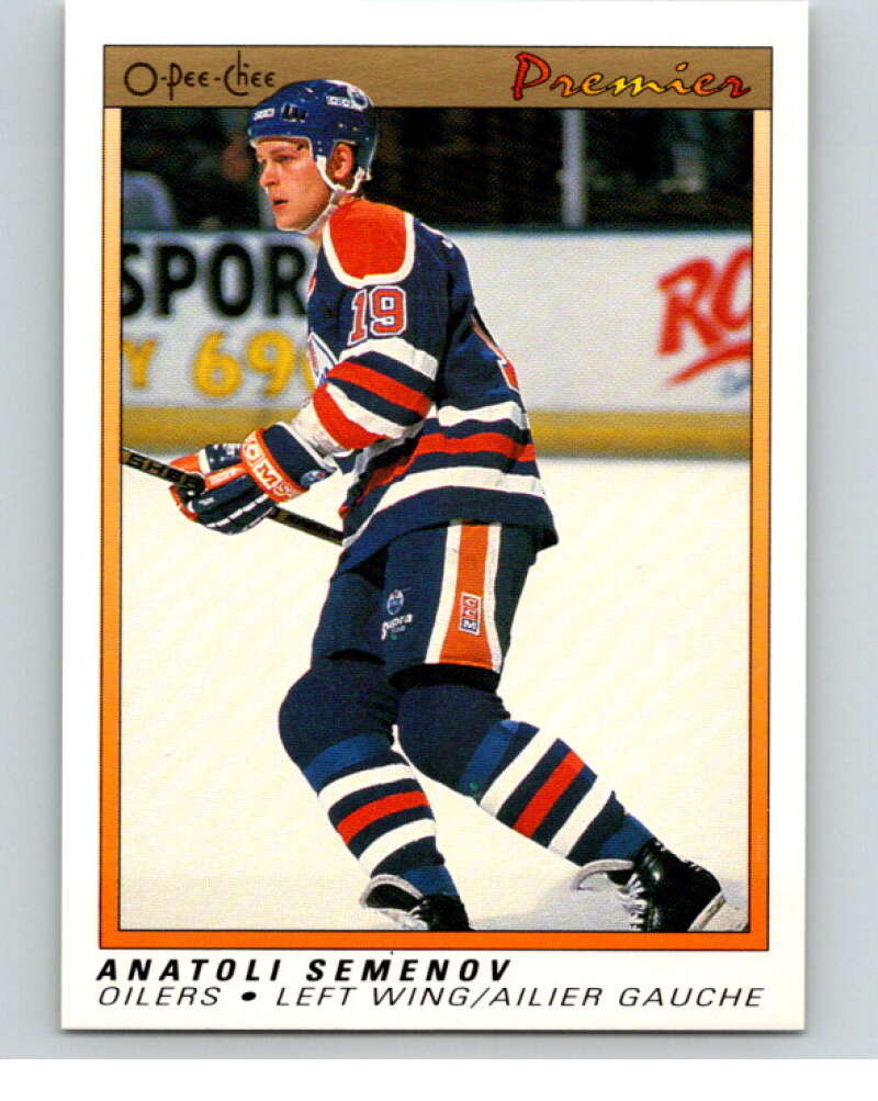 1990-91 OPC Premier #104 Anatoli Semenov  RC Rookie Edmonton Oilers  V65449 Image 1