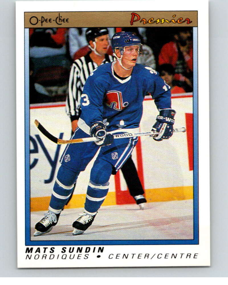 1990-91 OPC Premier #114 Mats Sundin  RC Rookie Quebec Nordiques  V65473 Image 1