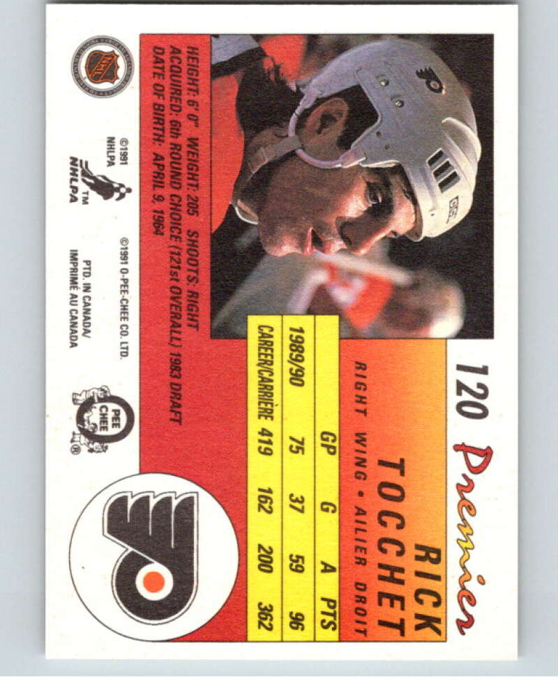 1990-91 OPC Premier #120 Rick Tocchet  Philadelphia Flyers  V65489 Image 2