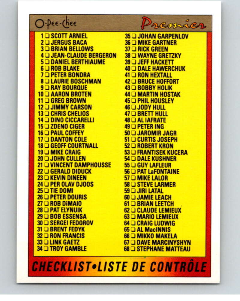 1990-91 OPC Premier #132 Checklist 1-132   V65520 Image 1