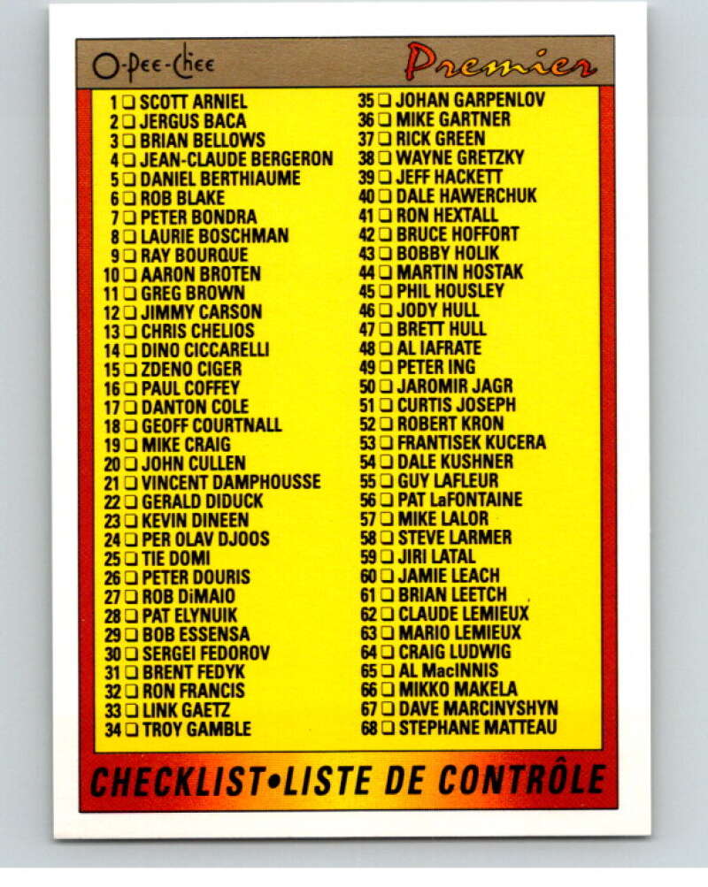 1990-91 OPC Premier #132 Checklist 1-132   V65521 Image 1