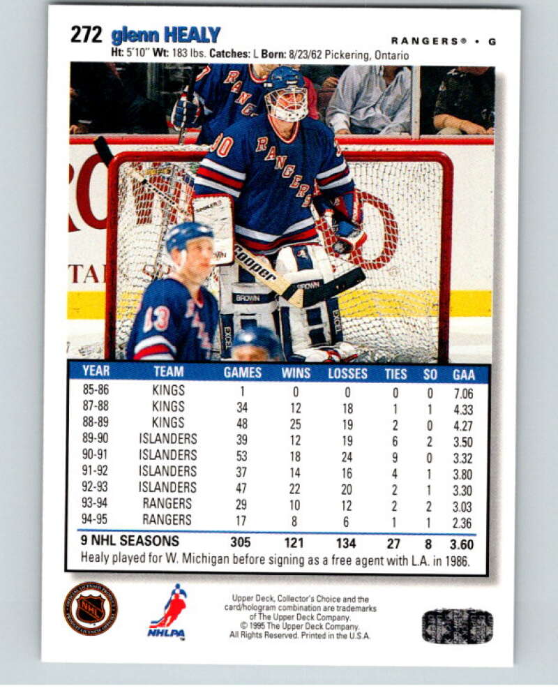 1995-96 Collector's Choice Player's Club #272 Glenn Healy Rangers  V65574 Image 2