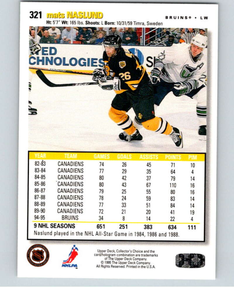 1995-96 Collector's Choice Player's Club #321 Mats Naslund Bruins  V65586 Image 2