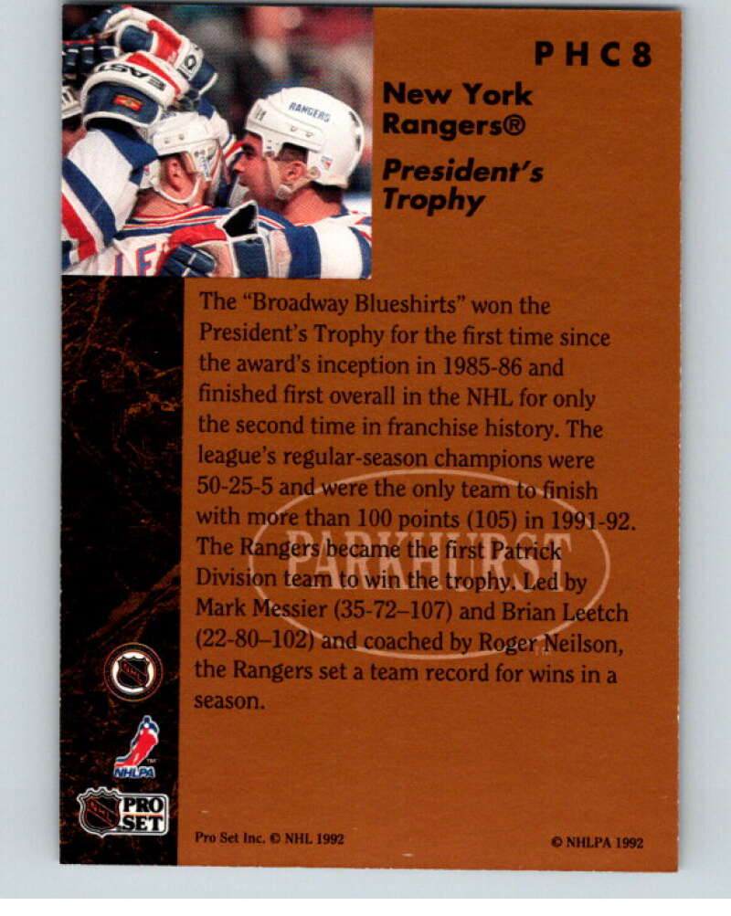 1991-92 Parkhurst PHC #PHC8 Brian Leetch/Mark Messier Rangers  V65651 Image 2