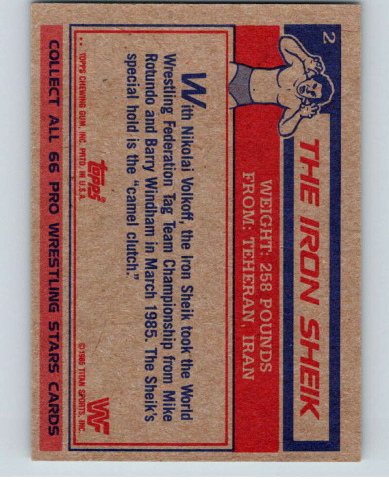 1985 Topps WWF #2 The Iron Sheik   V65658 Image 2