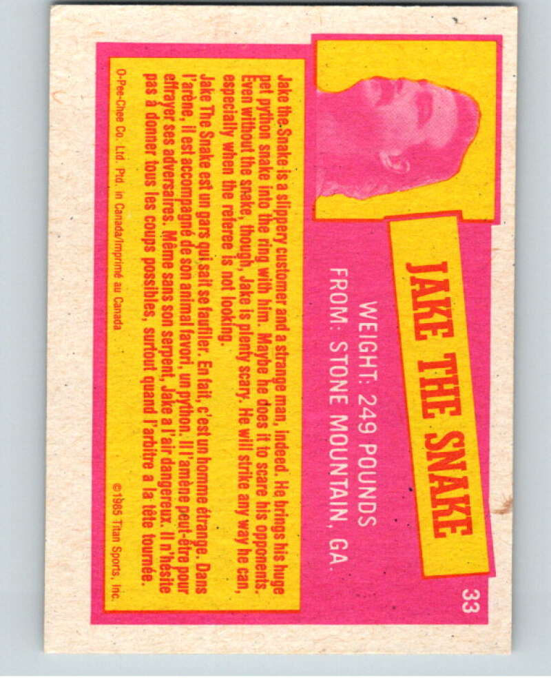 1985 O-Pee-Chee WWF Series 2 #33 Jake The Snake Roberts   V65881 Image 2