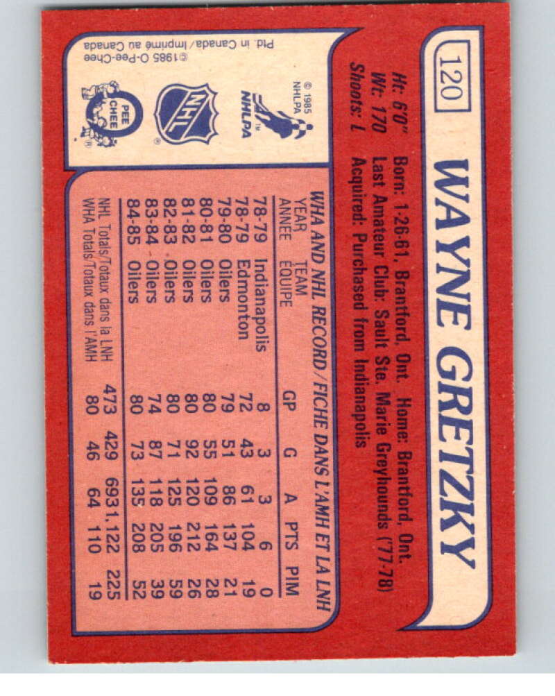 1985-86 O-Pee-Chee #120 Wayne Gretzky -Hairline crease V66537 Image 2