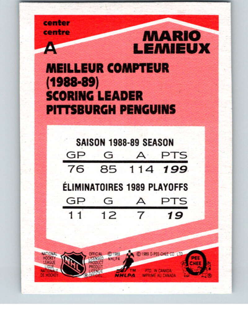 1989-90 O-Pee-Chee Box Bottoms #A Mario Lemieux Penguins  V66691 Image 2