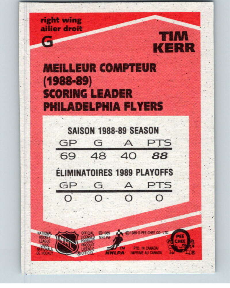1989-90 O-Pee-Chee Box Bottoms #G Tim Kerr  Philadelphia Flyers  V66700 Image 2
