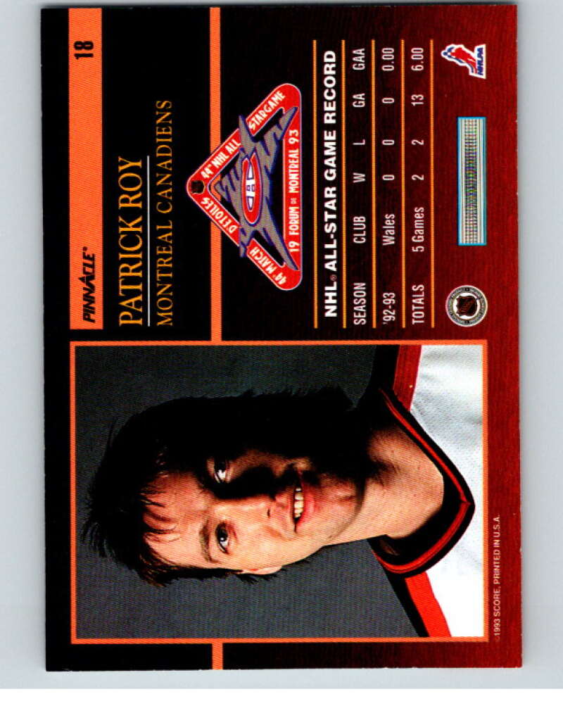 1993-94 Pinnacle All-Stars Canadian #18 Patrick Roy Canadiens  V66813 Image 2